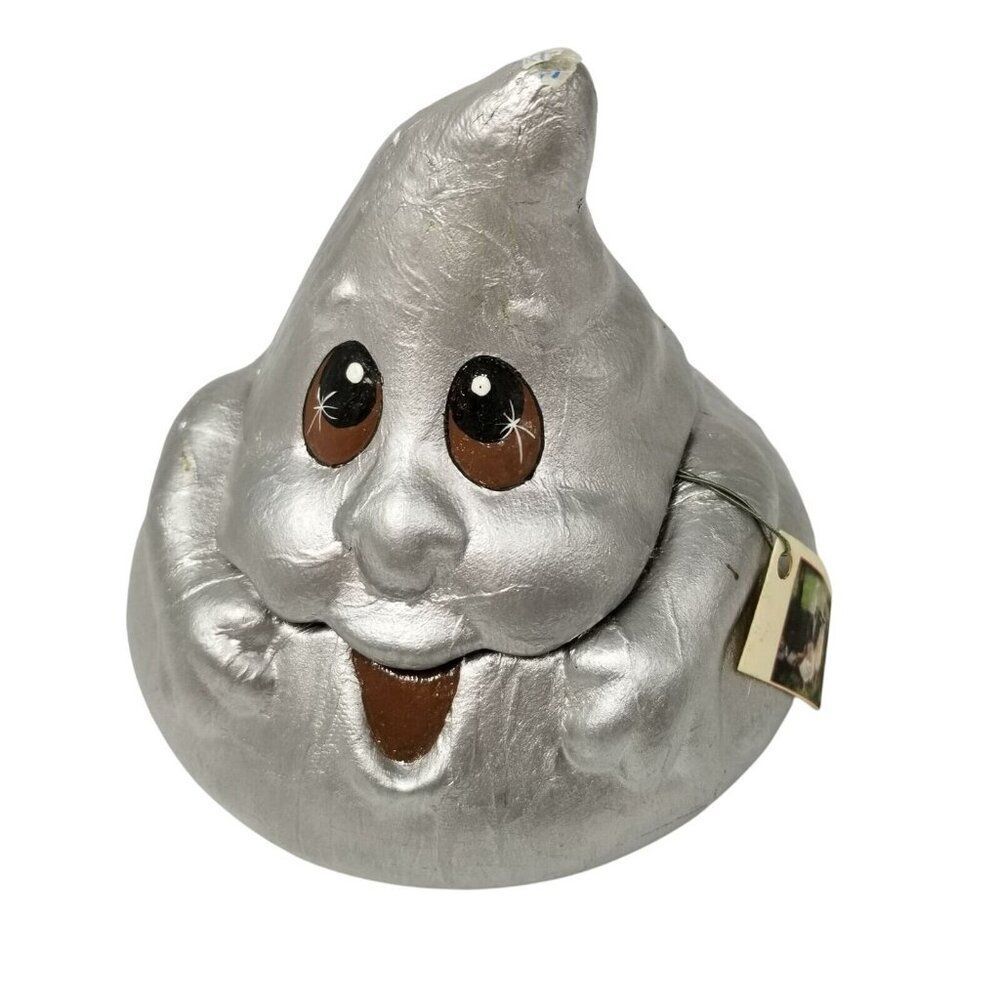 Vintage 90s Ceramic Silver Ghost Covered Candy Dish Halloween Decor